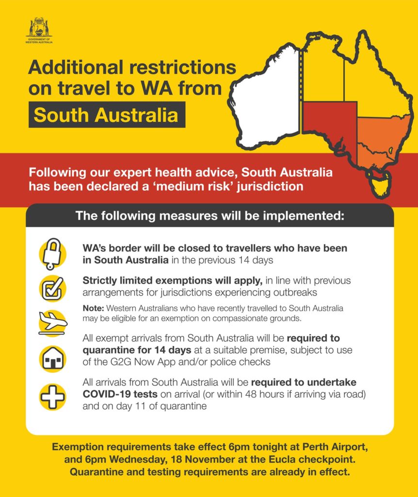 south australia travel restrictions international